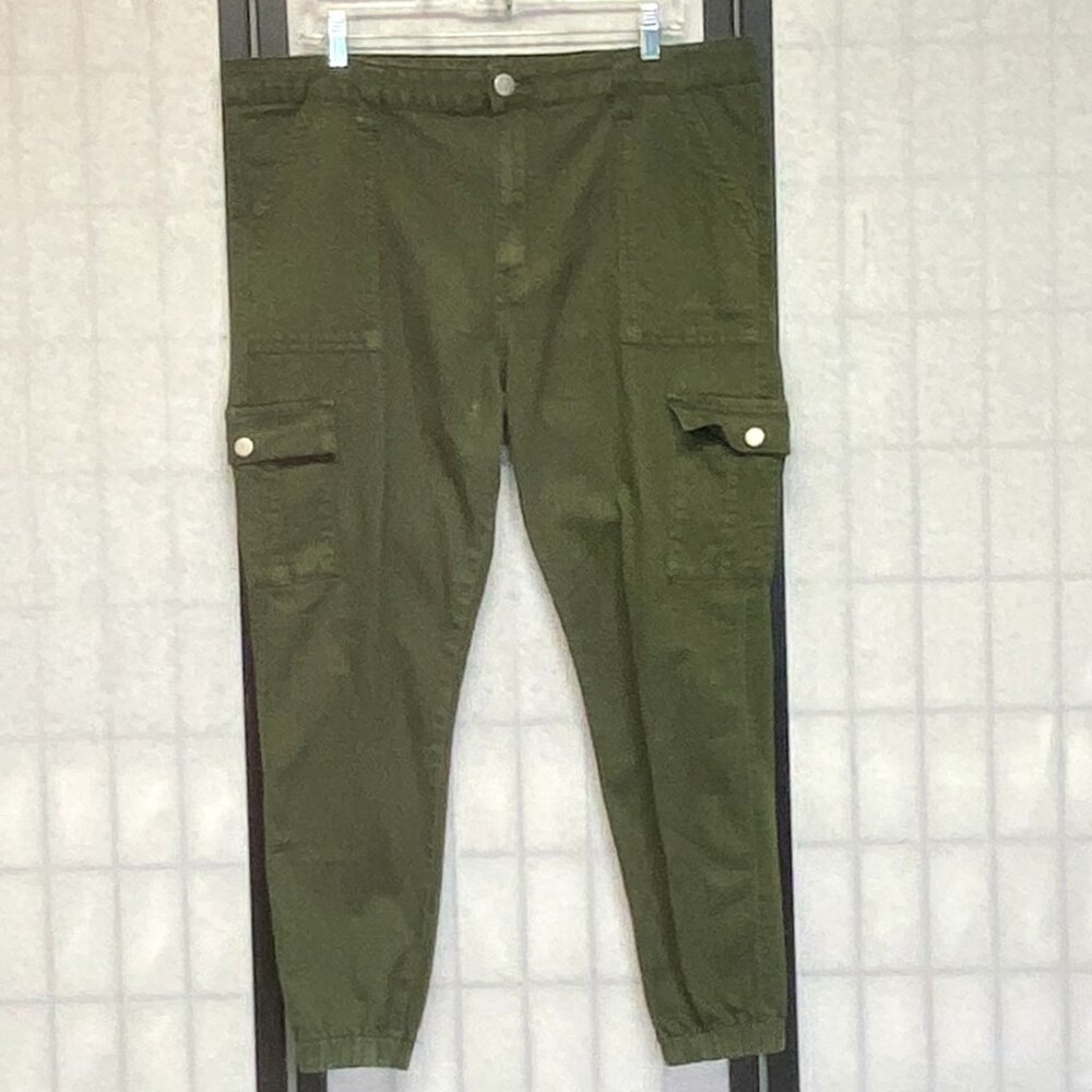 VIP Stretch Cargo Banded Ankle High Rise Straight Denim Jeans Olive Green 22